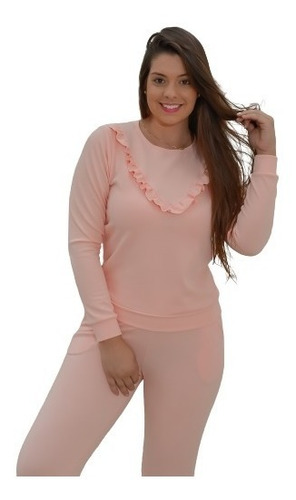 Conjunto Moletom Feminino Liso Blusa E Calça Detalhes Roupas