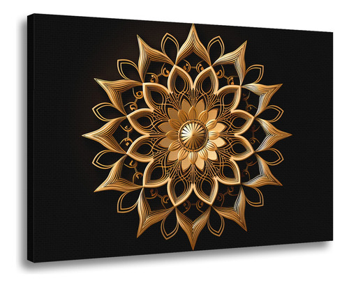 Quadro Mandala Preto Com Dourado Luxuoso Moderno Cor Color