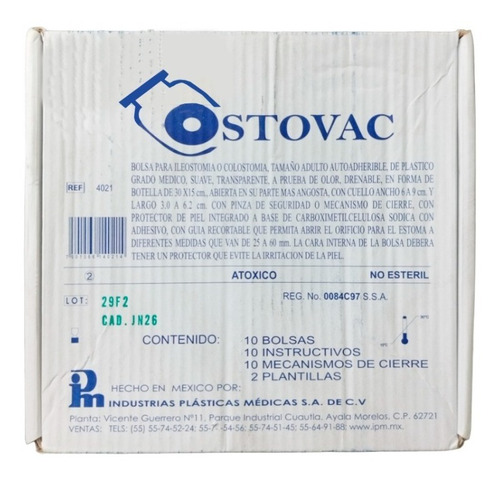 Bolsa Para Colostomia Ostovac Adulto Caja Con 10 Piezas