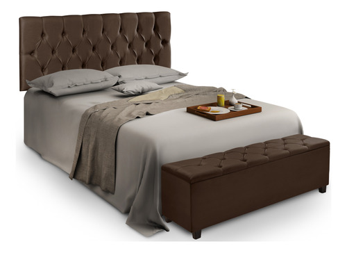 Cabeceira 160cm + Recamier Baú Roma Estofado Cama Queen