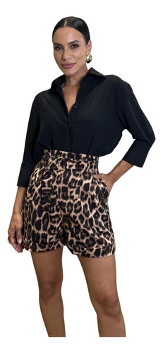 Shorts Elva Alfaiataria Feminino Adulto Animal Print