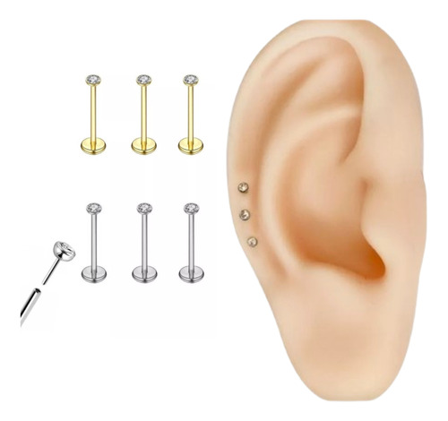 Kit 3 Piercings Australiano Titânio Haste Fina Push-pin 