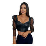 Hermosa Blusa Dama Cuerina Croptop Mujer Moda Exclusiva