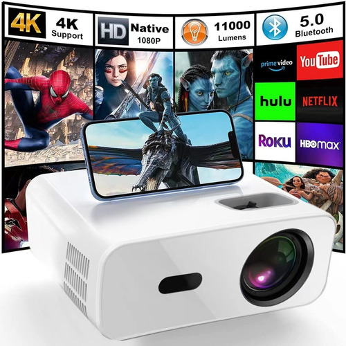 Proyector 4k 1080p Con Red Celular, Wifi Y Bluetooth 11000im