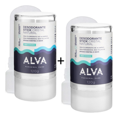 2x Alva Desodorante Natural Stick Cristal 100% Original 120g