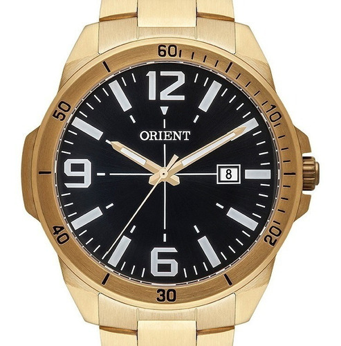# Relógio Orient Masculino Dourado Mgss1211 P2kx Fundo Preto