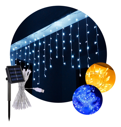 Cortina Led Solar Exterior 144 Luces Navideñas 5m X 40cm