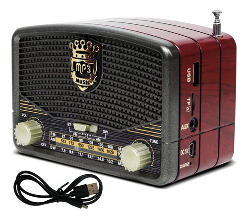 Radio Portátil Bluetooth Vintage Retro Recargable Usb C