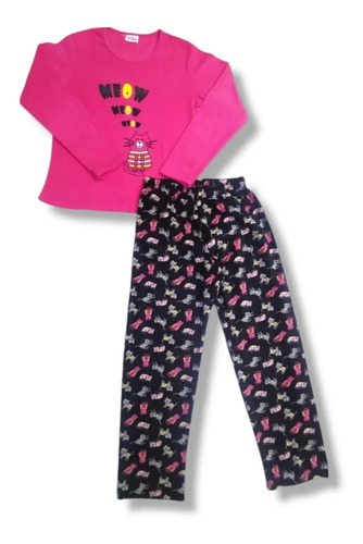 Pijama Polar Manga Larga Pantalón Gatos Lazy Lola 3372 Mujer