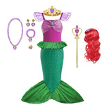 Disfraz Princesa Disney Niña Ariel La Sirenita + Accesorios + Peluca Envio Gratis