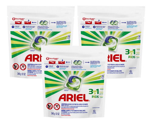 Pack 3 Detergente Ariel Pods 16 Capsulas C/u