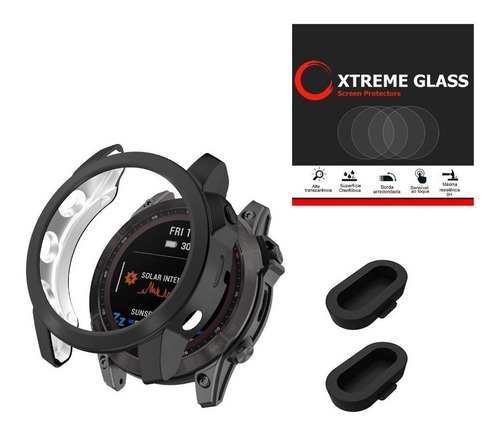 Case + 2x Plug + Pelicula Para Garmin Fenix 7s