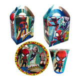 Spidey Y Sus Amigos Araña Fiesta 10 Caja Dulcera Plato Vaso 