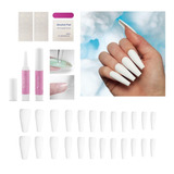 24 Pcs Uñas Manicura Postiza Adherible Larga Francesa Blanca