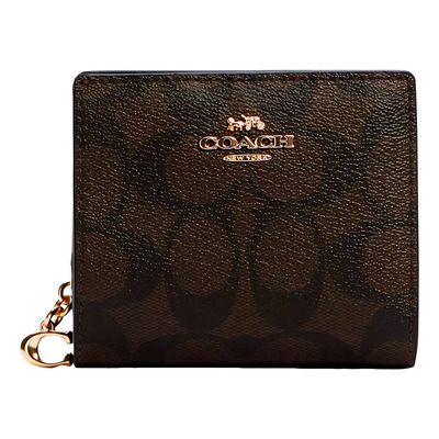 Cartera Coach Para Dama Snap Wallet Small Gold Color Marrón Oscuro Diseño De La Tela Monograma | Meses sin interés
