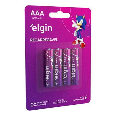 Pilha Recarregável Aaa Palito 900mah Elgin Blister C\u002F4 Unid | MercadoLivre