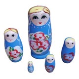 Boneca Matryoshka Russa 10,5 Cm 5 Peças Azul 