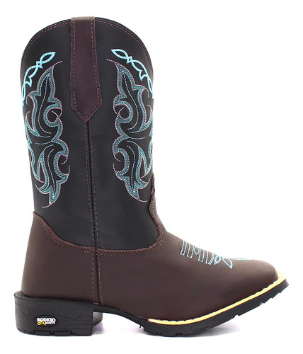 Bota Texana Feminina Em Couro Bordada Arame  Azul Country