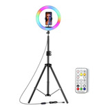 Aro De Luz Led Rgb 25 Cm + Trípode 2 Mts + Soporte Celular