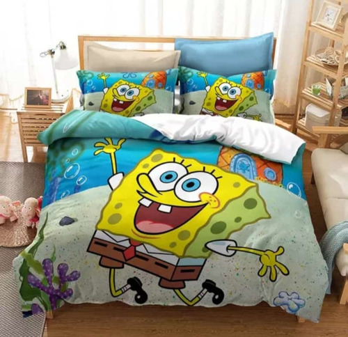 Cubrelechos Acolchados Bob Esponja Cama Doble O Semidoble 