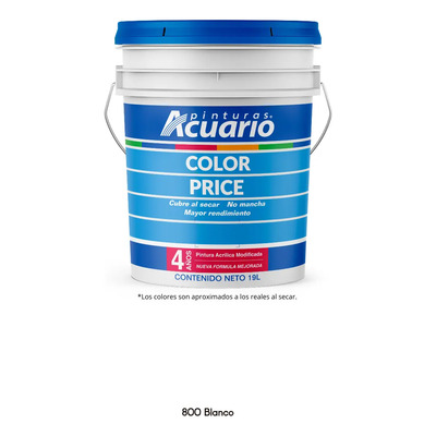 Cubeta De Pintura Vinilica Acrilica Modificada Lavable Acuario Color Price 19lt Acabado Mate Color Blanco | Meses sin interés