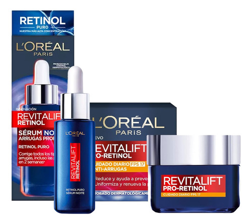 Combo Loreal Revitalift Retinol Serum Noche Crema Día Fps 17