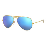 Anteojos De Sol Polarizados Ray-ban Aviator Flash Lenses Standard Con Marco De Metal Color Polished Gold, Lente Blue De Cristal Flash, Varilla Polished Gold De Metal - Rb3025