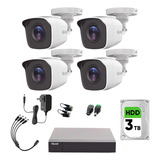 Hilook Kit De Camaras De Seguridad Exterior Metalicas + 3tb Disco Duro Modelo Hl24lq-plus-sc+3tb Video Vigilancia Turbohd 1080p Cctv 4 Cámaras Bala De 2mp H.265+