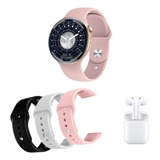 Relógio Smartwatch W28 Pro Rosa Redondo 3 Pulseiras E Fone 