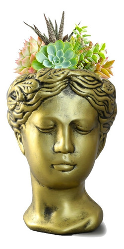 Maceta Decorativa Escultura Rostro De Mujer Venus Oro Plata 