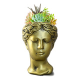 Maceta Decorativa Escultura Rostro De Mujer Venus Oro Plata 