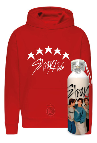 Poleron Stray Kids + Botella En Aluminio 750ml - Estampaking