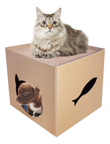 . Casa De Cartón Para Gatos - Casa Para Gatos Con Rascador