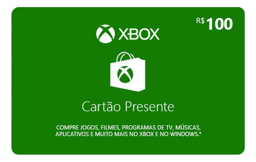 Microsoft Gift Card R$ 100 Reais Cartão Xbox Live Brasil