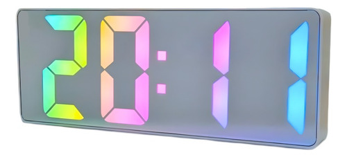 Relógio Mesa Espelhado Led Colorido Digital Despertador 