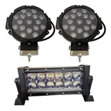 Barra Led 36w 12 Leds + 2 Faros 51w Redondos 4x4 Off Road