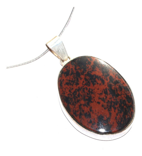 Dije De Obsidiana Marron Engarzada En Plata 925.