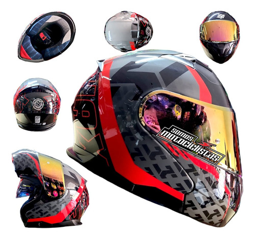 Casco Moto Hax Amatista Rojo Negro Ece 2206 Dot + Mica Regal