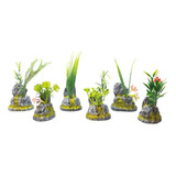 Enfeite Para Aquário Plantas Artificiais Decoradas Kit 6 Un.