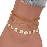 X3 Pulsera Tobillera Ajustables Con Flores Margaritas Regalo