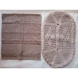 Jogo Banheiro: Tapete Crochê Luxo + Toalha Rosto 