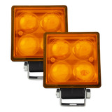 2 Faros Cuadrados 4 Leds Luz Amarilla C/lupa Tunelight 12w