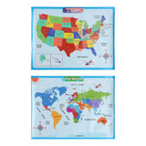 Juego De 2 Pósteres Educativos Con El Mapa Mundial Y America