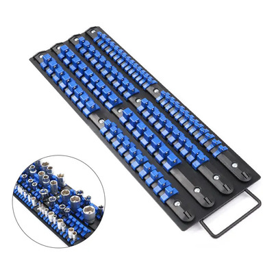 Dabeh Bandeja Organizadora De Dados De 80 Piezas, Riel Negro Con Pinzas Azules Para Dados De 1\u002F4 , 3\u002F8 Y 1\u002F2 , Soporte Robusto Ideal Como Único Para Hombres Aficionados A Las Herramientas | Envío gratis