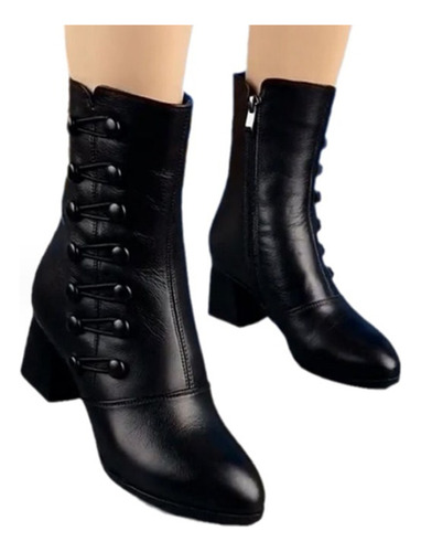  Botas Mujer De Piel Tacón Grueso Medio Tubo Moda Elegantes