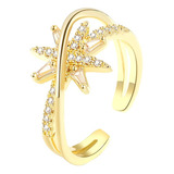 Anillo Estrella 8 Puntas Ajustable Baño De Oro 18k