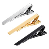 Pack 3 Clip Sujeta Corbata Plateado Dorado Y Negro Metal