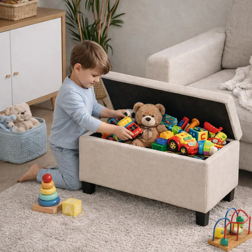 Baú Cesto Organizador Infantil Porta Brinquedo Tecido Linho