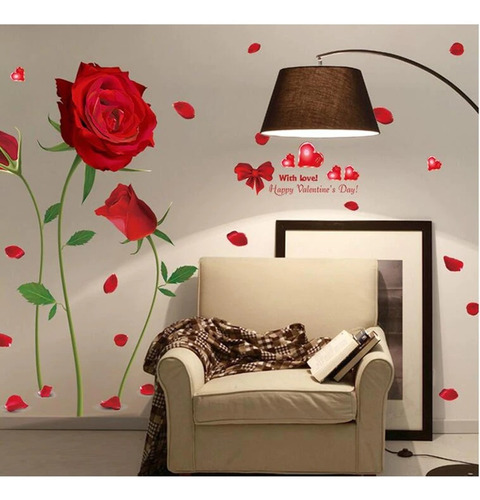 Vinil Decorativo Rosas Rojas Flores Pegatina Pared