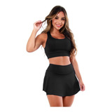 1 Conjunto Short Saia Rodado + Top Roupas De Academia Suplex